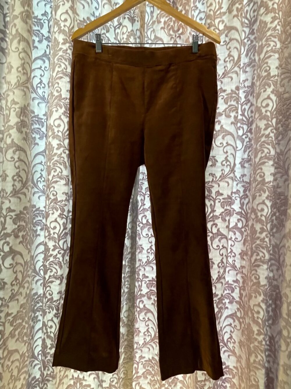 Women's Sz. 10 NYDJ Brown Suede-Look Pull-On Boho Flare Pants